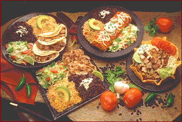 Choose from a variety of delisious traditional Mexican dishes as shown here. Burritos, Fajitas, Fish tacos, shrimp, steaks chicken and more. 